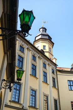 Street lamp on the wall of the Nesvizh castle.Belarus.