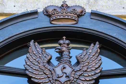 July 8, 2021.Nesvizh, Belarus.The coat of arms of the Radziwills over the door of the Nesvizh Castle.