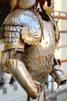 Parts of ancient knight's armor.A medieval concept.Metallic texture.