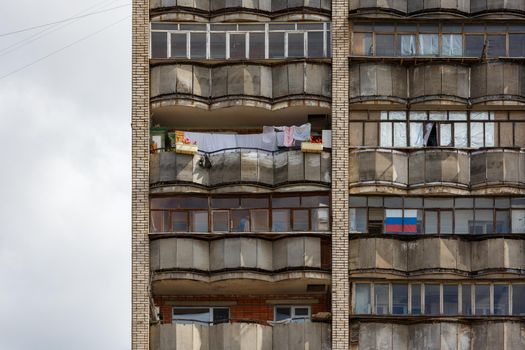 typical mid-russian silicate brick high rise condominium residential building.