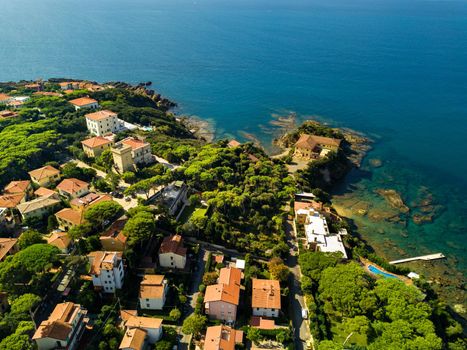 Top view of the city and the promenade located in Castiglioncello in Tuscany. Italy, Livorno.