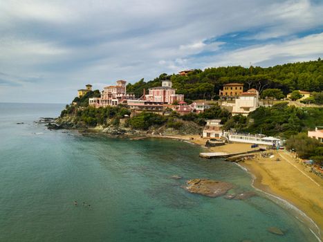 Top view of the city and the promenade located in Castiglioncello in Tuscany. Italy, Livorno.