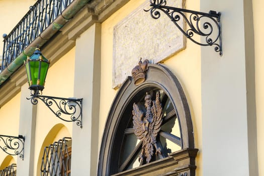 July 8, 2021.Nesvizh, Belarus.The coat of arms of the Radziwills over the door of the Nesvizh Castle.