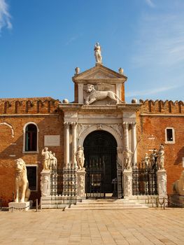 View of the historic Arsenale in Venice