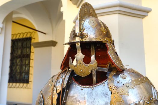 Parts of ancient knight's armor.A medieval concept.Metallic texture.