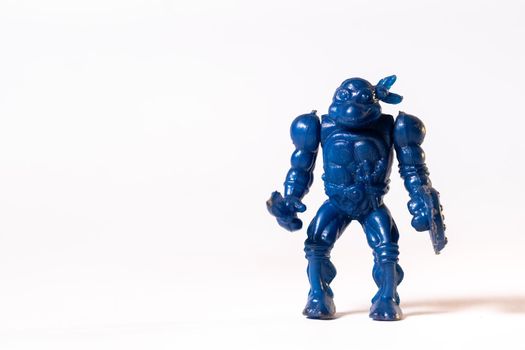 Vintage Ninja Turtle robot toys isolated on white background.