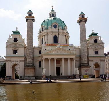 VIENNA, AUSTRIA - MAY, 22: View of the St. Charles Church in Vienna on May 22, 2018