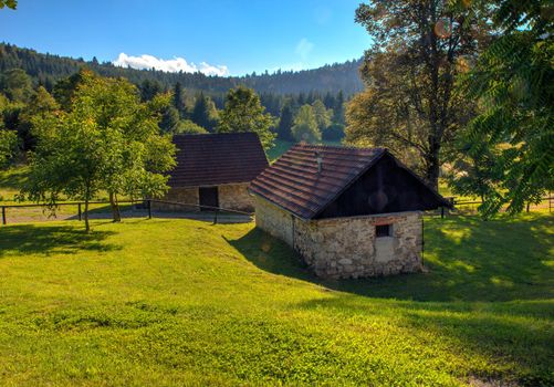 View of mountain hut in the Kočevski Rog also called Kočevje Rog, Slovenia