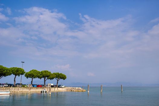 The promenade and pier in Sirmione on Lake Garda.Italy.Tuscany.