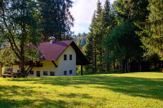 View of mountain hut in the Kočevski Rog also called Kočevje Rog, Slovenia