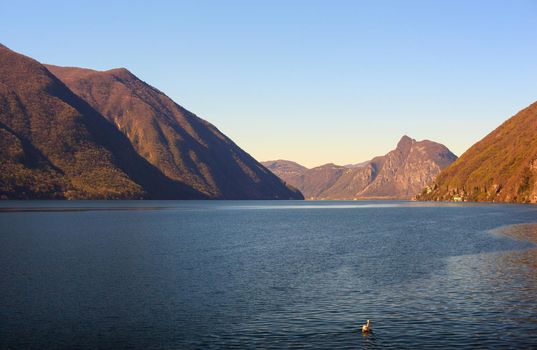 View of lake Lugano or Ceresio lake, Switzerland and Italy