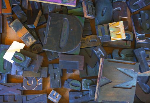 Alphabet stamp. Lot of vintage printing press letters