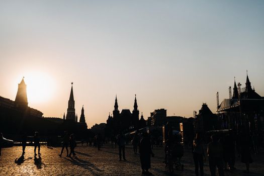 The Kremlin towers on Red Square at sunset in Moscow.Russia.