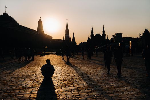 The Kremlin towers on Red Square at sunset in Moscow.Russia.