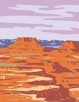 WPA poster art of Island in the Sky in Canyonlands  National Park located in Moab, Utah USA done in works project administration style.