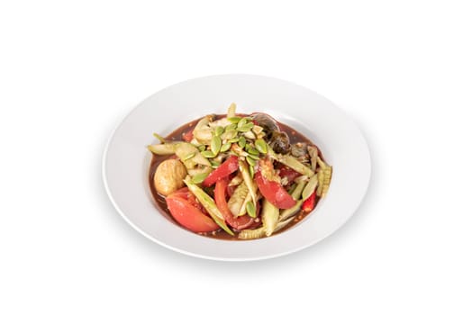 spicy cucumber  salad ,  thai spicy food on dish over white background