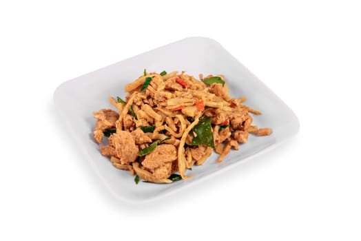 stir fried bamboo shoot with pork and spicy ingredient , asian style cuisine