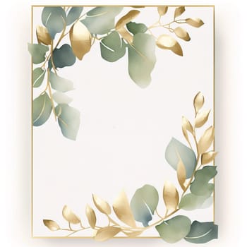 Wedding card template with elegant greenery. Template card with eucalyptus leaf ornament. Wedding invitation on white background. download image