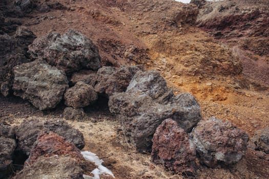 Large blocks of volcanic pumice from an ancient extinct volcano lie on the land of Buryatia