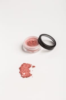 pink blush mineral powder for cheeks cosmetic product isolated on white