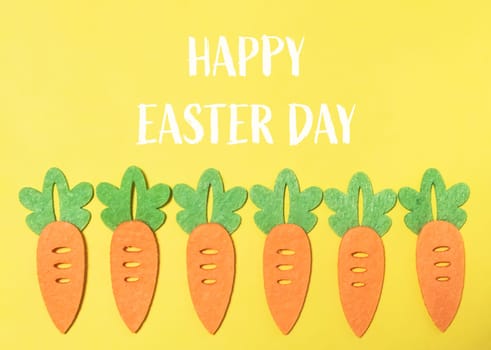Top view photo of easter decor composition on yellow background. High quality photo. Creative top view flat lay
