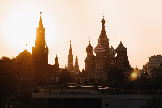 The Kremlin towers on Red Square at sunset in Moscow.Russia.