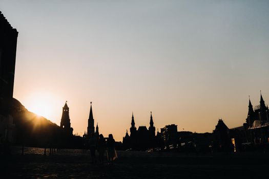 The Kremlin towers on Red Square at sunset in Moscow.Russia.