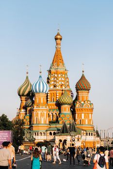 June 6, 2019.Red Square, Moscow, Russia.Kremlin towers and tourists on Red Square at sunset in Moscow.