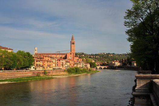 View of Sant'Anastasia church from ponte nuovo, Verona