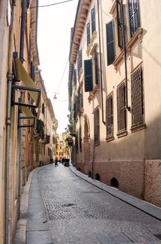 VERONA, ITALY - APRIL, 07: View of typical alley in Verona on April 07, 2017