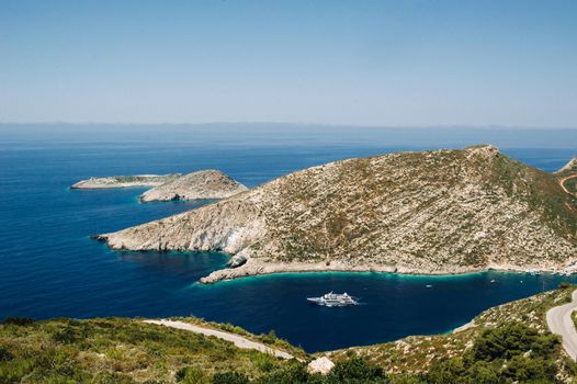 Porto Vromi on Zakinthos Island.Sights of the Zakinthos Island. Best beaches in Greece. Yachts and sea