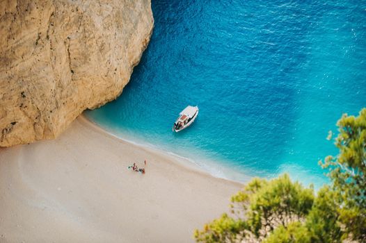 Navagio beach. Shipwreck bay, Zakynthos island, Greece View from above