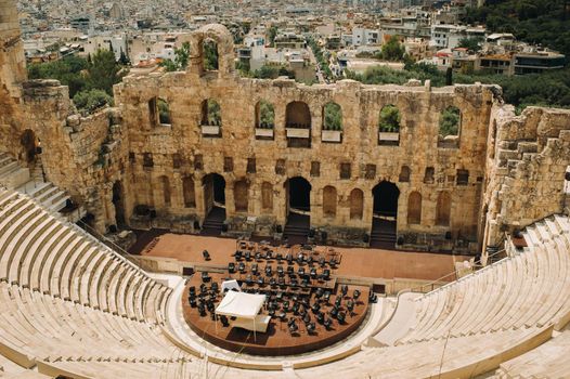 Ancient theater in a summer day in Acropolis Greece, Athnes.