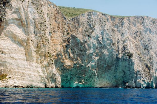 A rocky beach near the Bay of Navagio on the island of Zakynthos, Greece
