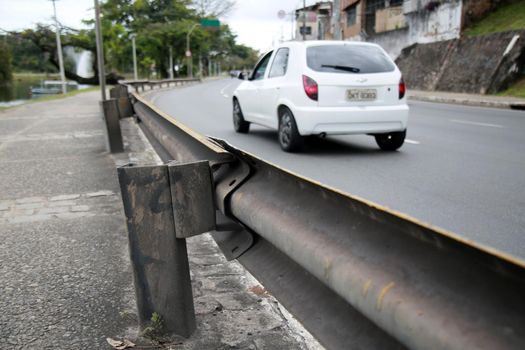salvador, bahia, brazil - august 17, 2021: Guard Rails is seen on a road along the Dique de Itororo in the city of Salvador.