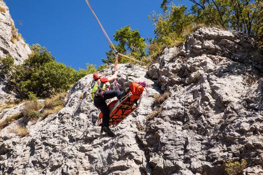 TRIESTE, ITALY - SEPTEMPER, 25: Rescue patrol in action during an assistance on Septemper 25, 2016