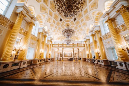 Grand Palace in Tsaritsyno in summer, Russia. Tsaritsyno Park is one of the main tourist attractions in Moscow. Beautiful scenic view of the old Tsaritsyn complex in summer.