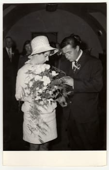 THE CZECHOSLOVAK SOCIALIST REPUBLIC, CIRCA 1970: A vintage photo shows wedding photo (wedding ring), circa 1970.