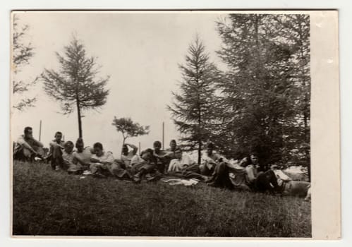 THE CZECHOSLOVAK SOCIALIST REPUBLIC, CIRCA 1965: A vintage photo shows soldiers during a rest, circa 1965.