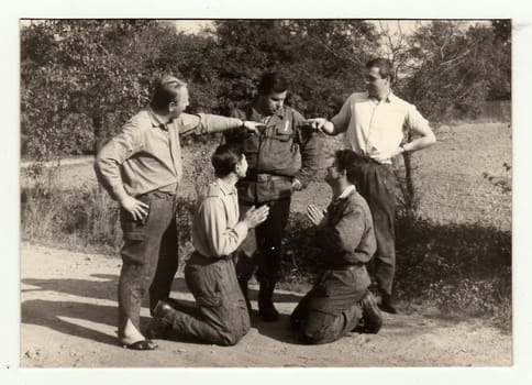 THE CZECHOSLOVAK SOCIALIST REPUBLIC, CIRCA 1965: A vintage photo shows soldiers during a rest.