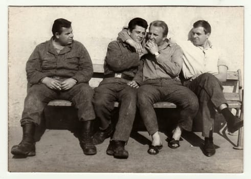 THE CZECHOSLOVAK SOCIALIST REPUBLIC, CIRCA 1965: A vintage photo shows soldiers during a rest.