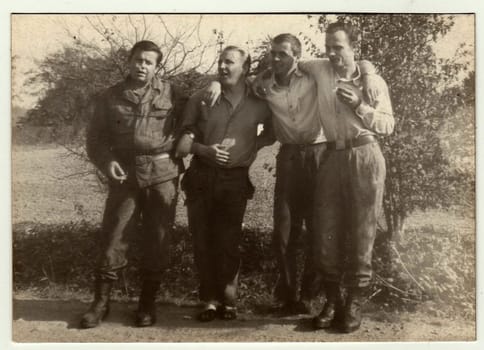 THE CZECHOSLOVAK SOCIALIST REPUBLIC, CIRCA 1965: A vintage photo shows soldiers during a rest.