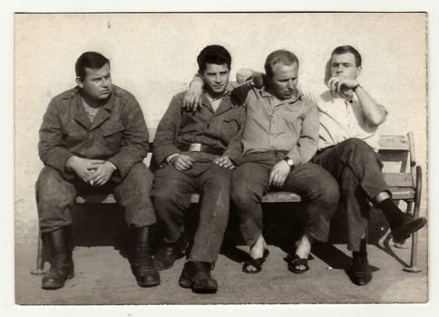 THE CZECHOSLOVAK SOCIALIST REPUBLIC, CIRCA 1965: A vintage photo shows soldiers during a rest.