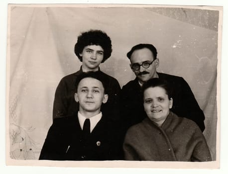 USSR - CIRCA 1970s: Vintage photo of family. Parents and their children.