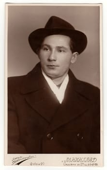 LENINGRAD, USSR - DECEMBER 10, 1953: Vintage portrait of a young man.