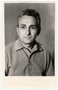 USSR - CIRCA 1980s: Vintage portrait photo shows a mature man.