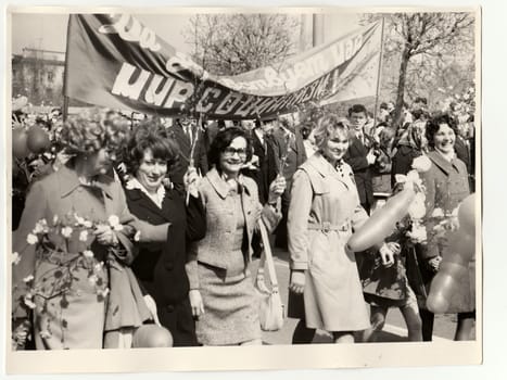 USSR - CIRCA 1970s: Vintage photo shows people celebrate May Day (International Workers' Day).