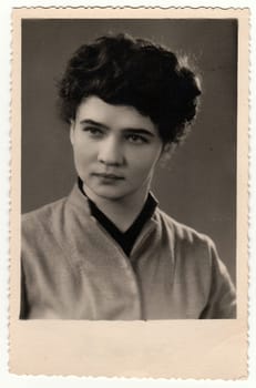 GORKIJ, USSR - 1957: Vintage studio portrait of a young woman.