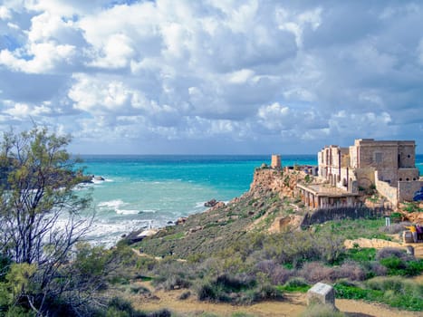 Golden Bay beach, Maltese islands. landscape. windy cloudy weather