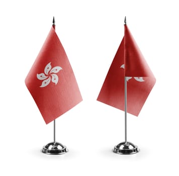 Small national flags of the Hong Kong on a white background.
